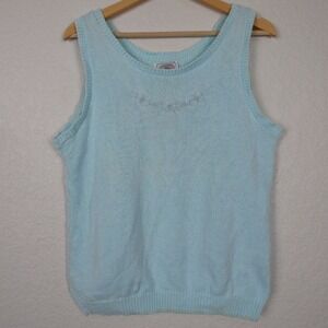 Cape Isle Knitters Women Embroidered Knit Top Sz Medium‎ Blue Cottagecore Granny
